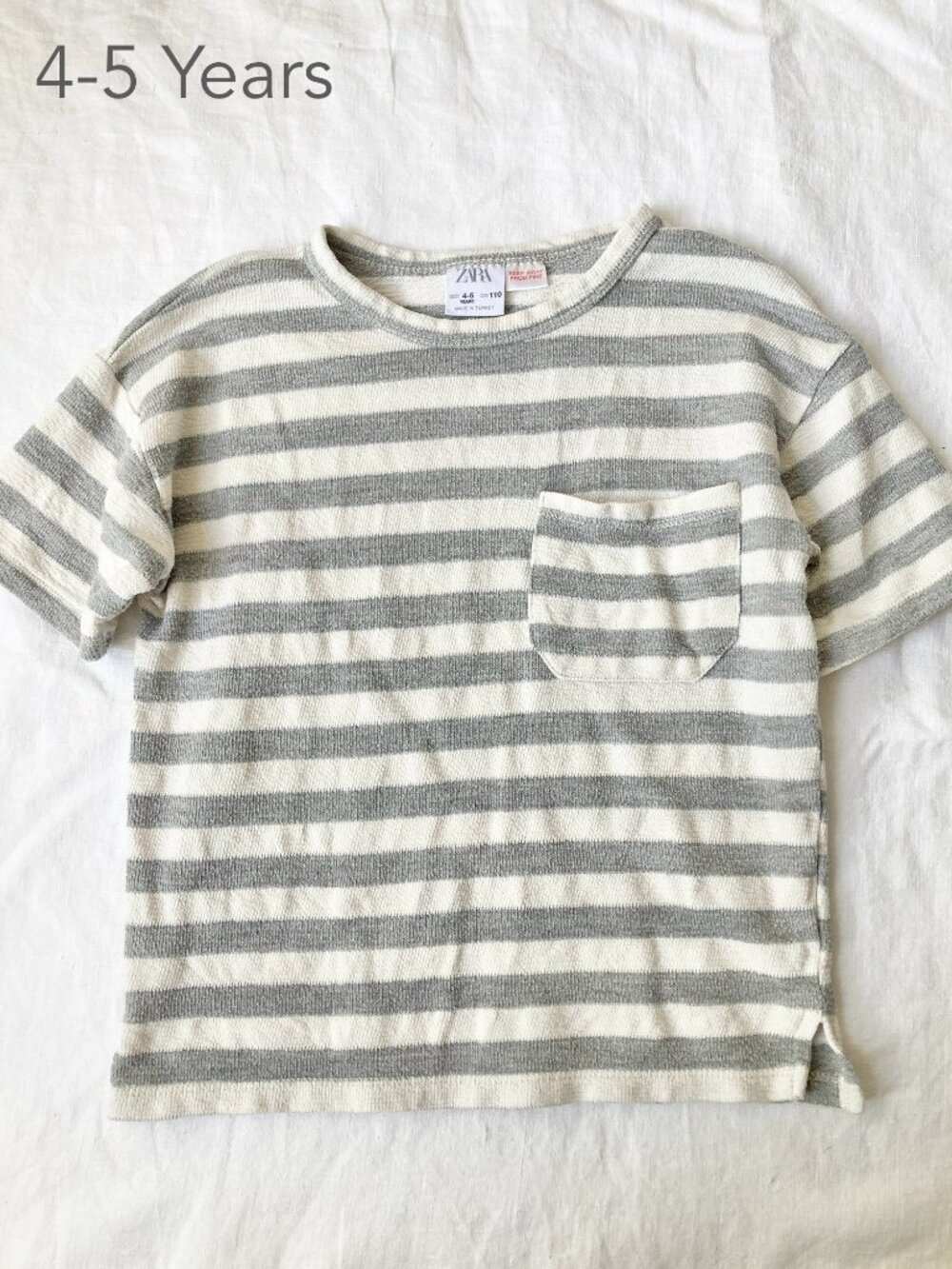 🪴5/$30 Zara 4-5 Years Terry Grey White Stripes T-Shirt Fall Casual